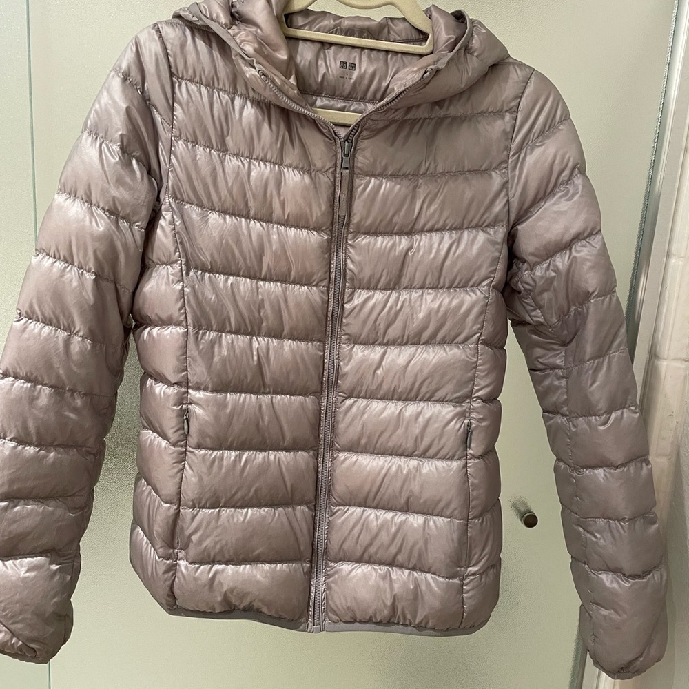 Light Gray Puffer Jacket with Hood